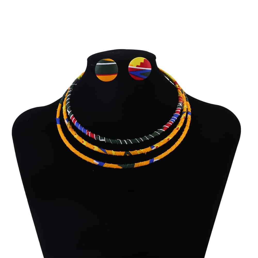 3 Layer Ankara Necklace and Earring Set