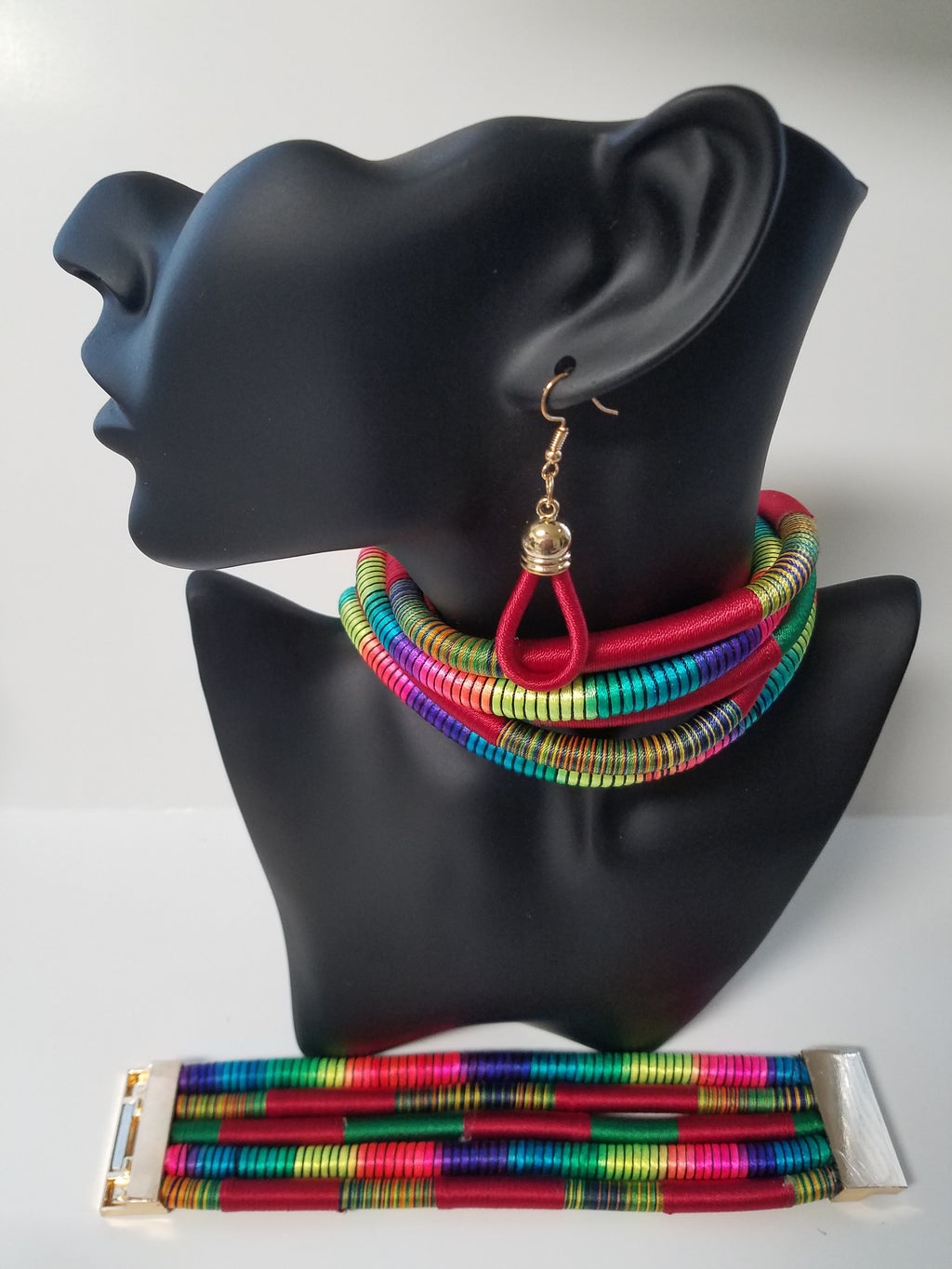 African Bright Rainbow Choker Set