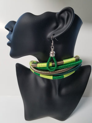 African Green, Lime Green, and Gold Rope Choker Set