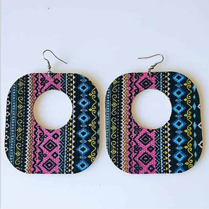 Geometric Round Cutout Wooden Earrings