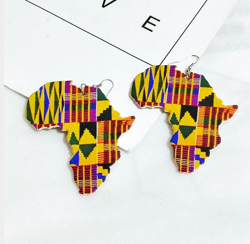 Kente African Pattern Wooden Earrings